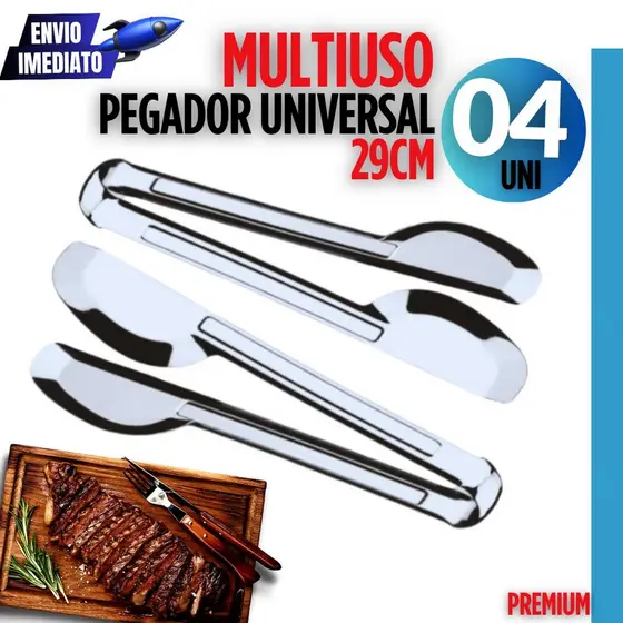 Kit 04 Pegador de Inox Massa Macarrão Churrasco Universal Salada Variáveis Utilidades 29cm Inox Premium