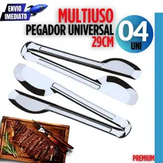 Kit 04 Pegador de Inox Massa Macarrão Churrasco Universal Salada Variáveis Utilidades 29cm Inox Premium