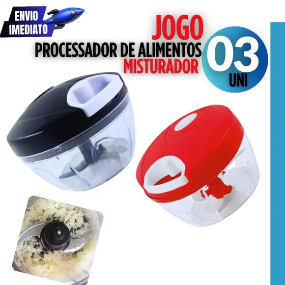 Kit com 3 trituradores manuais 500ml com lâminas inox. Pique alho, cebola e tomate com praticidade!