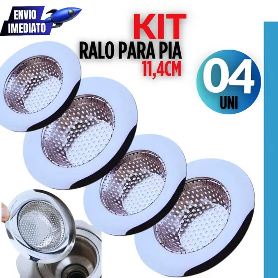 Kit com 4 Ralos de Pia Inox – Práticos, Duráveis e Antiferrugem! . Diâmetro de 11,4 cm