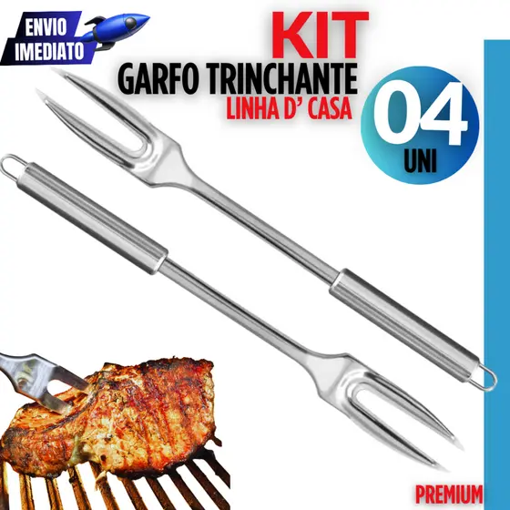 Kit com 4 Peças para Quem Leva Churrasco Sério Garfos Trinchantes de Inox Profissional