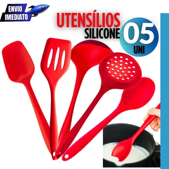 Kit 5 Utensílios de Silicone Resistente para Cozinha Variaveis Restaurante Cozinha Premium
