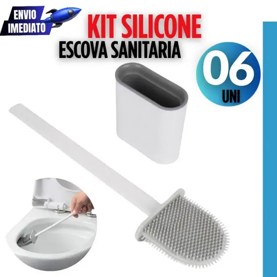 Conjuto 06 Escova Sanitária De Silicone Para Limpar Privada Banheiro Vaso Sanitário Com Suporte e Adesivo
