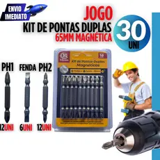 Kit 30 Unidades de Pontas Duplas  Magnéticas Jogo Bits Parafusadeira 65mm Linha Premium Casa Empresa Moveis