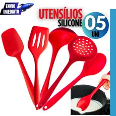 Jogo 5 Utensílios de Silicone Premium Cozinhar Concha Colher Arroz Espátula Escumadeira Resistent Variaveis Cozinha
