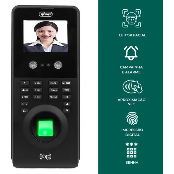 Ponto Digital e Controle de Acesso com Leitura Facial, Biometria, Senha e Cartão NFC