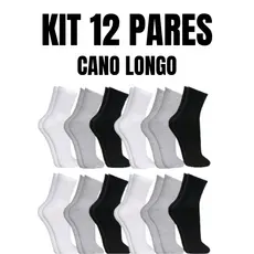 Kit 12 Pares de Meias Cano Alto unissex algodão