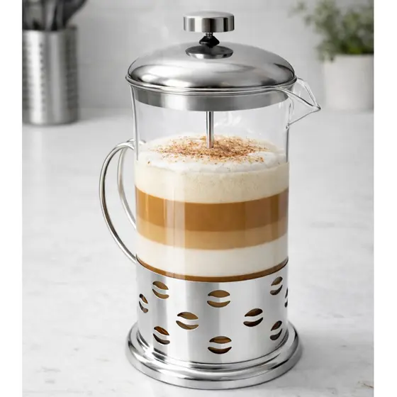 Prensa Francesa Cafeteira 600ml Vidro Inox Manual French Press Cremeira Leite Cremoso Café Cappucino