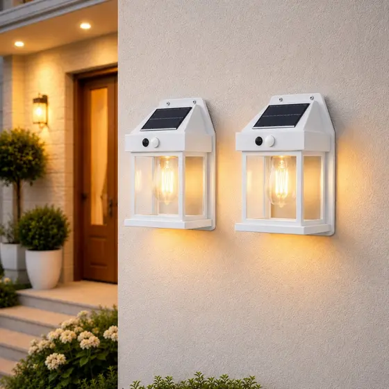 kit 2 Luminária Arandela solar de parede externa Sensor de movimento led de filamento iluminação