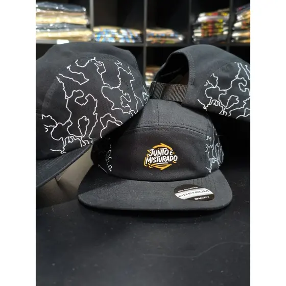 Boné Five Panel Junto e Misturado Original Regulagem Strapback Fitão Moda Skatista
