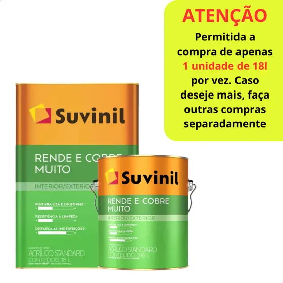 Tinta Rende e Cobre Muito 18L e 3,6L Ambientes Internos/Externos Cores Suvinil