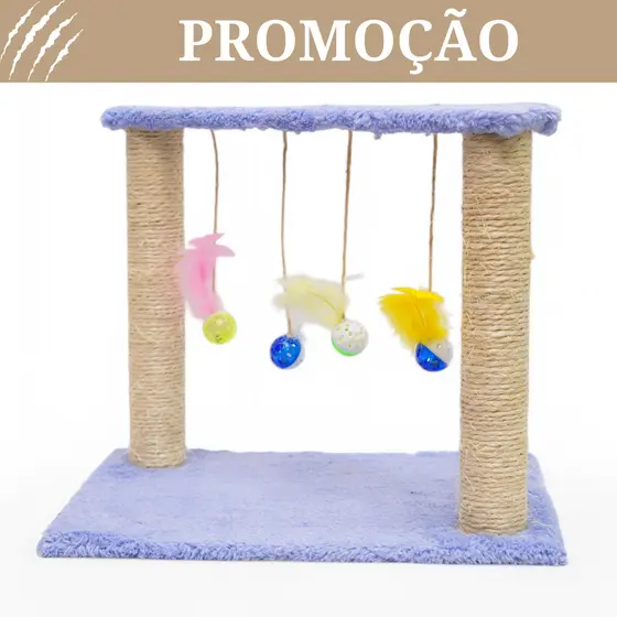 Arranhador para Gatos Interativo – Poste de Sisal + Brinquedos Suspensos