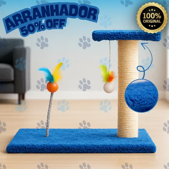 Arranhador Para Gatos com Poste, Bolinha, Pena e Base Estável - Mola