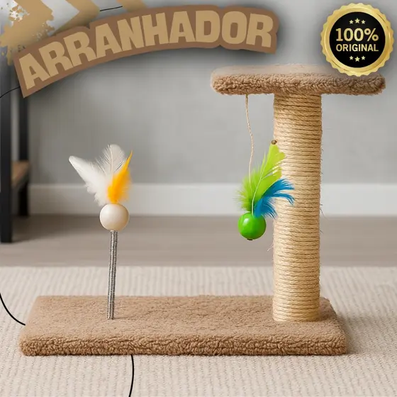 Arranhador Poste de Sisal Para Gatos com Brinquedo Interativo - Mola
