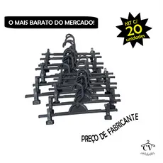 Cabide  Preto com presilha para roupas (KIT COM 20 UNIDADES)