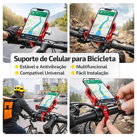 Suporte de Celular Para Motos Scooter Bicicleta Braçadeira De Suporte De Montagem De Rotação 360 Vermelho