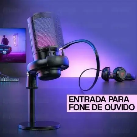 Microfone Gamer Condensador Podcast Alta Sensibilidade Rgb  - Microfones e Gravadores