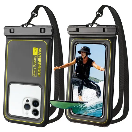 Bolsa impermeável IP68 para celular, iPhone, Samsung e outros esportes ao ar livre, cordão largo, natação, rafting.