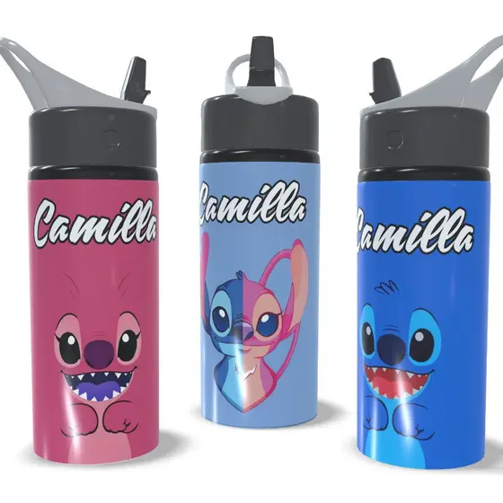 Garrafa Squeeze Personalizada Com Nome Stitch Academia Trabalho Escola