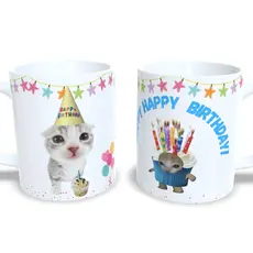 Caneca Personalizada Meme Aniversário Gatinho Happy