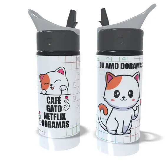 Garrafa Squeeze Gatinho Dorameiro Dorama Kpop Personalizada Exclusiva Alumínio