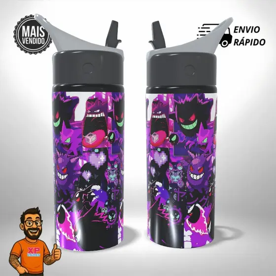 Garrafa Squeeze Personalizado – Gengar Evoluções Pokemon - Presente Único e Criativo