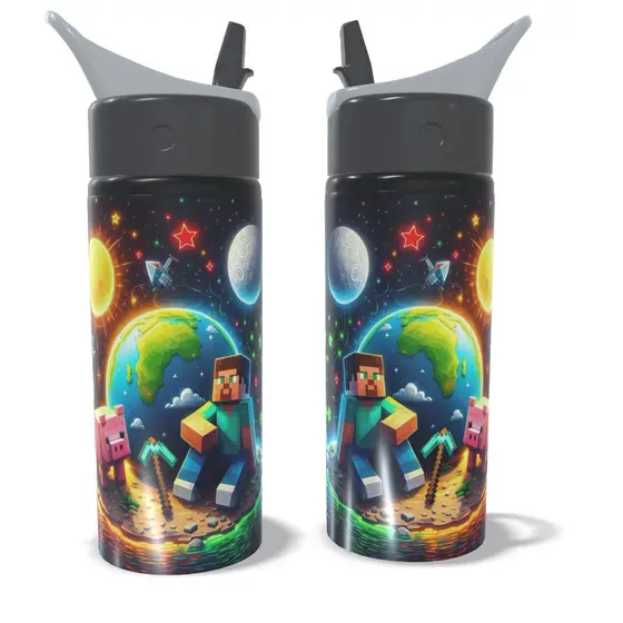 Garrafa Squeeze Minecraft  Personalizada Com Nome Alumínio Infantil Escolar