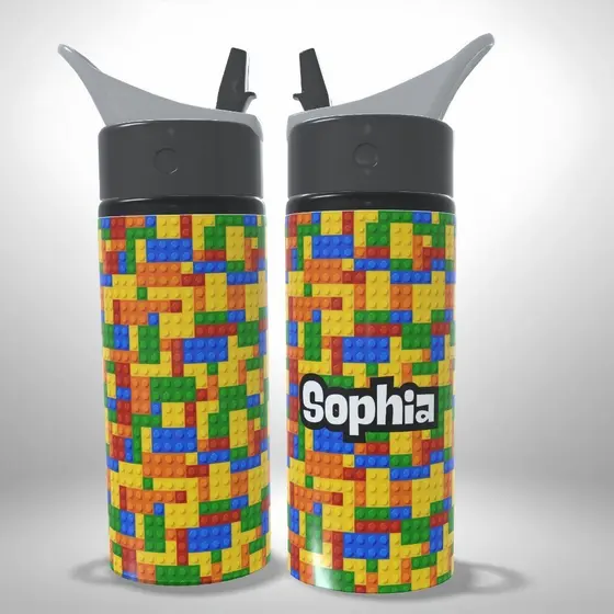 Garrafa Squeeze Alumínio Lego Com Nome Infantil Escolar Presente
