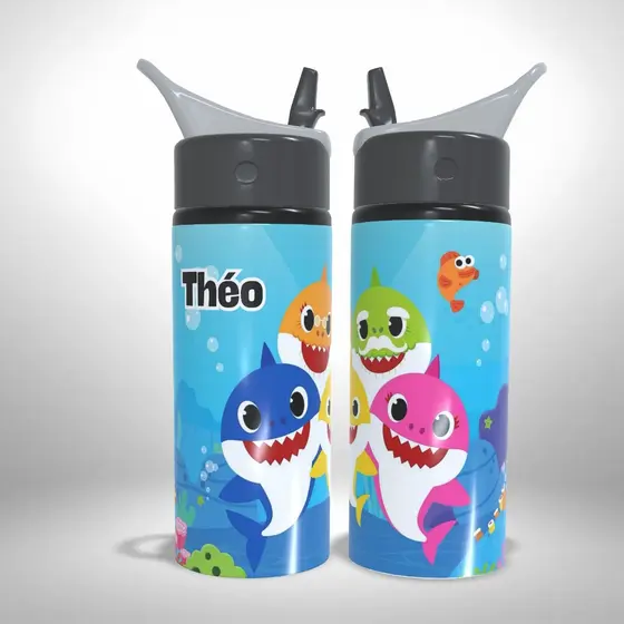 Garrafa Squeeze Alumínio Infantil Personalizada Baby Shark Escolar