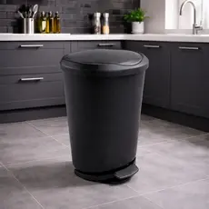 Lixeira Preta Lisa C/ Pedal E Tampa LUXO 20 Litros Para Banheiro Escritório Cozinha Lavanderia