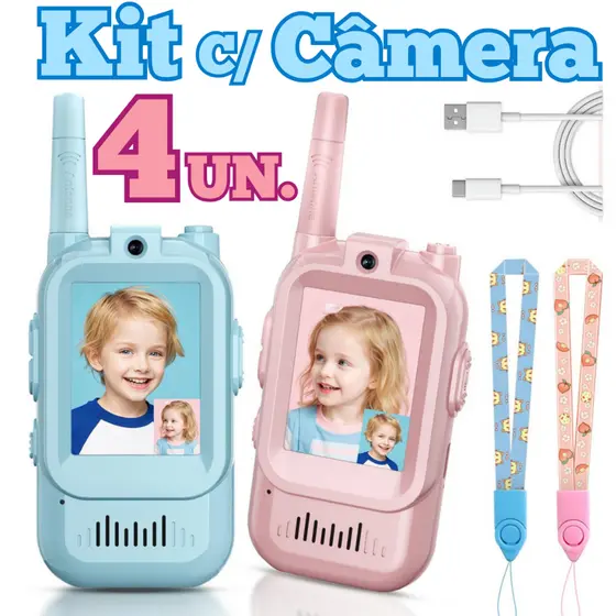 Walkie-Talkie Infantil com Vídeo Radio de Comunicação Sem Fio Tela LCD 3 Modos de Voz Alcance 400m