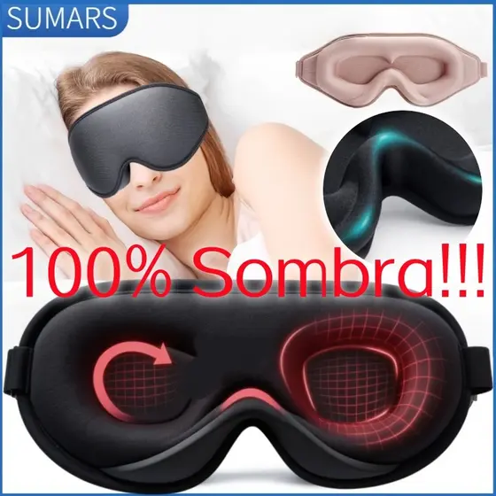 Máscara 3D de Espuma para Dormir, Tapa-Olho Blackout Total, Confortável e Zero Pressão