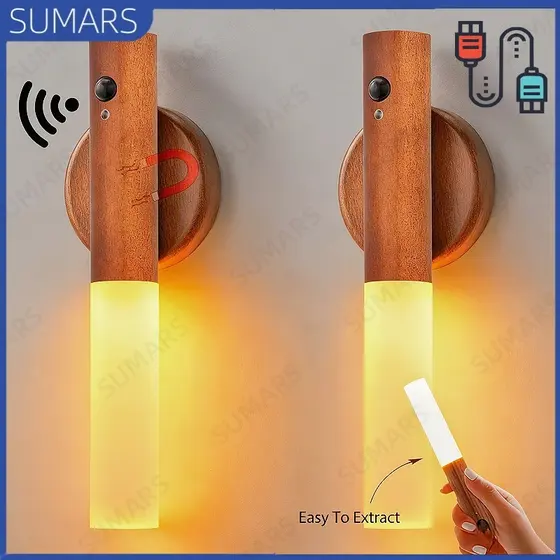 Luz Noturna Inteligente com Sensor LED Lâmpada Magnética USB Recarregável De Parede ou Cabeceira para Casa