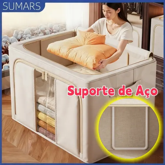 60L Caixa Organizadora Grand Tampa Zíper AntimofoImpermeável para Roupas Viagem