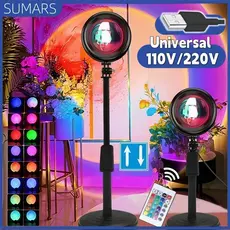Lâmpada Pôr do Sol com Controle Remoto Luz Noturna USB 16 Cores Ajustáveis para Decoração de Quarto