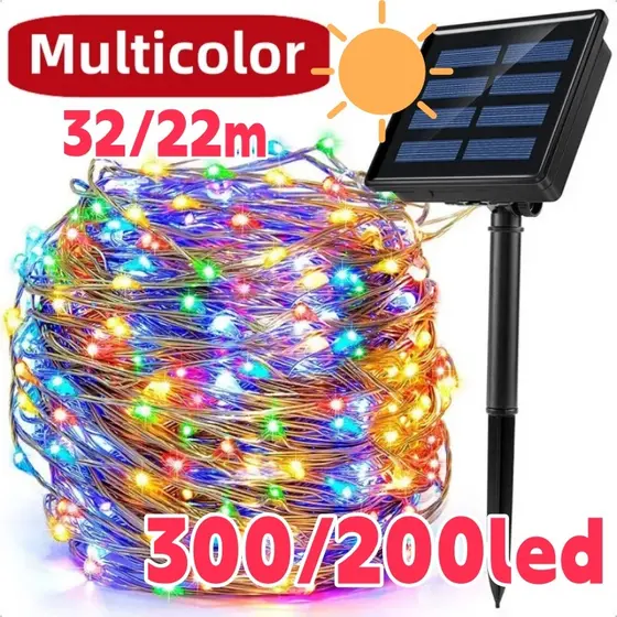 300LED Luzes de Natal Solares de 32m/22m para Decoração Externa Festiva 8 Modos à prova D'água