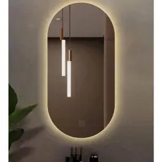 Espelho de Vidro Oval Borda Polida Lapidada com Led Banheiro Escritorio sala