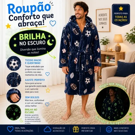 Roupão Adulto Microfibra brilha no escuro unissex tamanho único