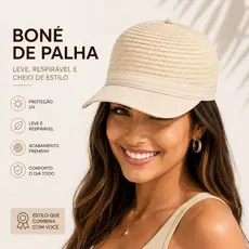 Boné feminino de praia Palha Sintética Ajustável para Sol Mar corrida Verão