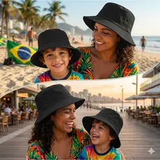 Chapéu Bucket Hat Unissex Adulto e Infantil Kit Família Algodão Liso Verão Praia Tendência