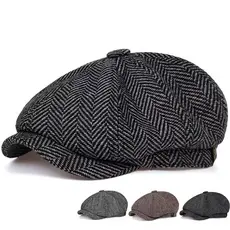 Gorro Boina Italiana Unissex de Lã Xadrez Espinha de Peixe Chapéu de Pintor Casual Moda Europeia