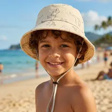 Chapéu Bucket crianças Menino Estampa Dinossauro Proteção UV Solar Praia Piscina Com Regulagem Fita Interna