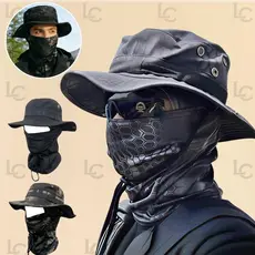 Chapéu Tático Boonie Camuflado digital deserto Com Máscara Proteção Solar UV50+ Pesca Caça Airsoft