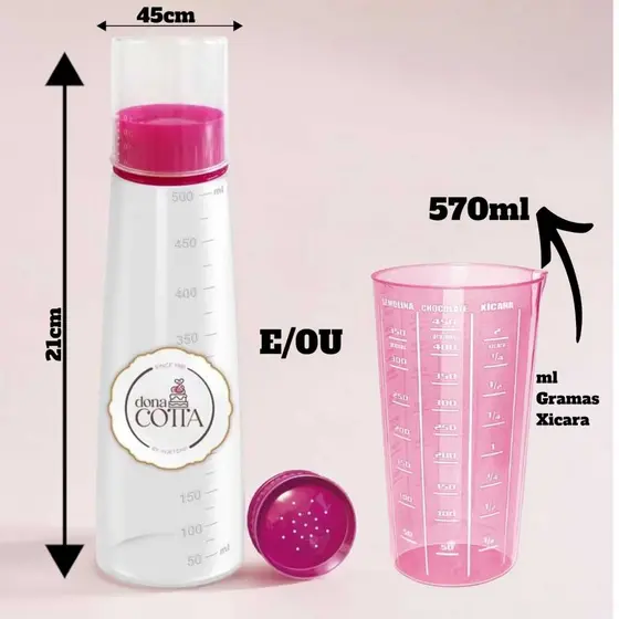Kit Com Regador Bisnaga Umedecedor Bolo E/OU Copo Medidor  Rosa 570ml