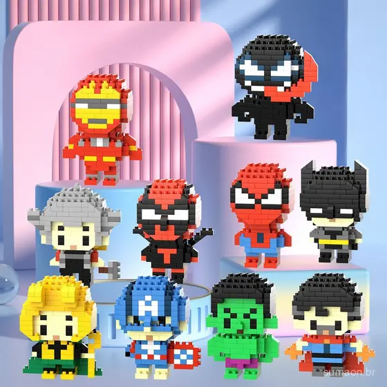 Kit 73 Modelos de Micro Blocos Personagens, Figuras Temáticas Diversas, Colecionável para Crianças