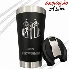 Copo Do Santos personalizado Preto Térmico C/tampa E Abridor 473ml
