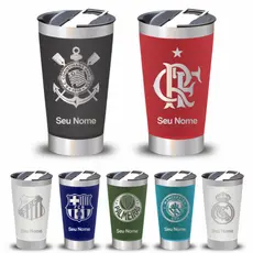 Copo Termico inox Personalizado Time Brasileiros + Seu Nome gravação a laser