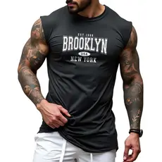 Camiseta Regata Oversized Streetwear Estampada Brooklyn Em Algodão Camiseta Cavada Regata Oversized Streetwear Estampada