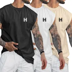 Kit 3 Regatas Oversized Camiseta Cavada Machão Academia Treino Passeio 3 cores