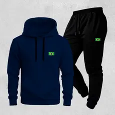 Conjunto Moletom Unissex Copa do Mundo Bandeira do Brasil Kit Calça E Blusa Bolso Canguru e Capuz